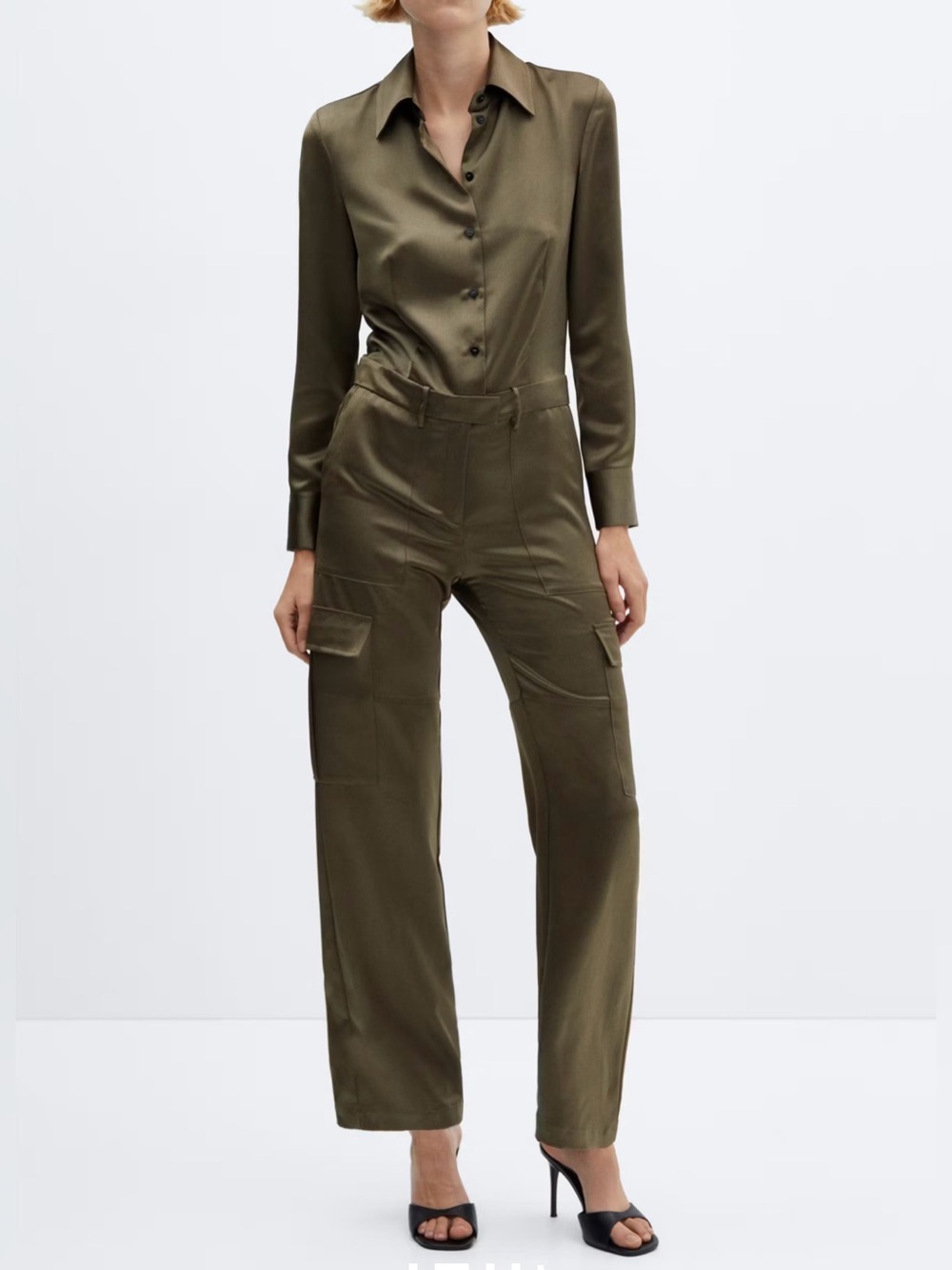 MANGO SATIN CARGO JUMPSUIT NWT XL